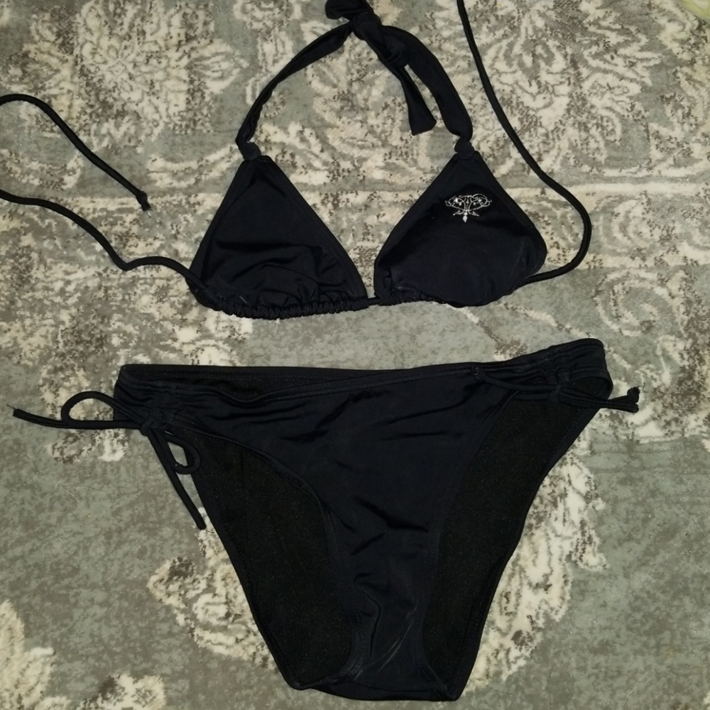 Black bikini with silver stitch detailing